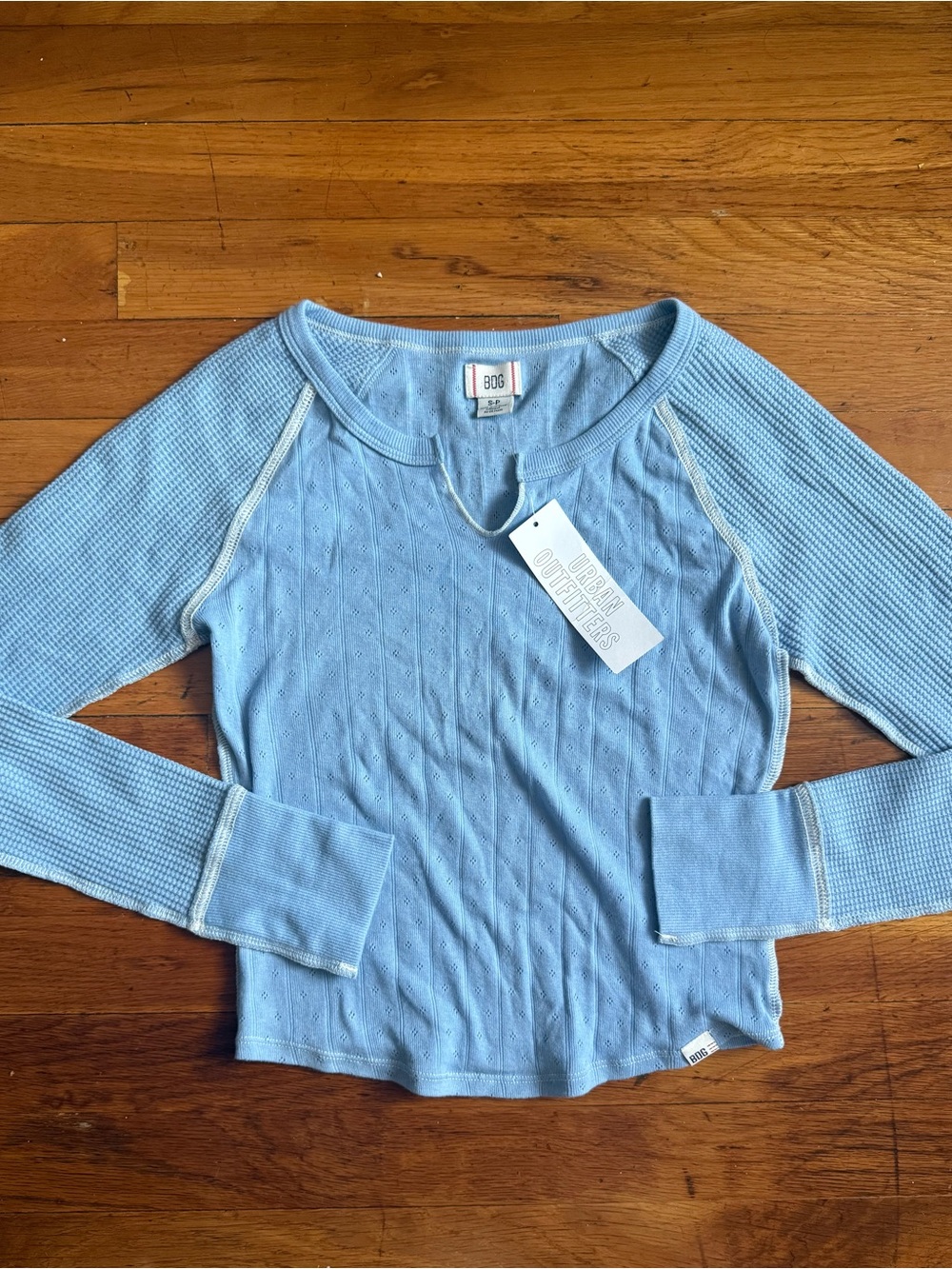 BDG Powder Blue Textured Ribbed Long Sleeve Top